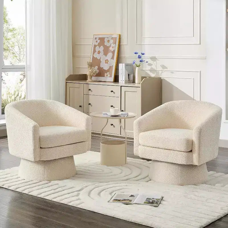 Poltrona Girevole 360Modern, Accogliente Tessuto Ciniglia, Poltrona Singola Rotonda con Braccioli, per Soggiorno