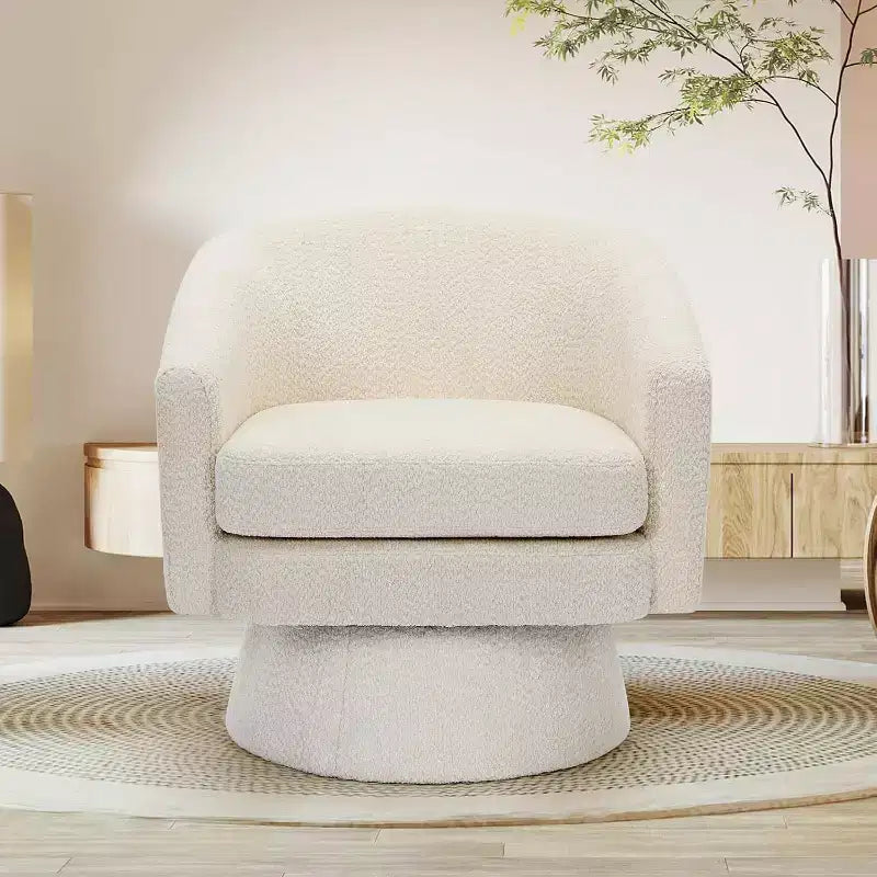 Poltrona Girevole 360Modern, Accogliente Tessuto Ciniglia, Poltrona Singola Rotonda con Braccioli, per Soggiorno