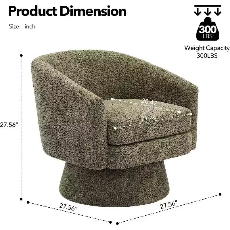 Poltrona Girevole 360Modern, Accogliente Tessuto Ciniglia, Poltrona Singola Rotonda con Braccioli, per Soggiorno