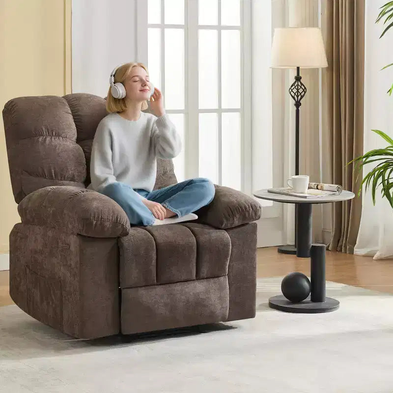 Poltrona Reclinabile a Dondolo con Funzione Massaggio e Riscaldamento, Tessuto Traspirante Ergonomico, 2 Tasche Laterali, per Soggiorno, Camera da Letto