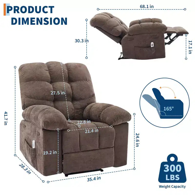 Poltrona Reclinabile a Dondolo con Funzione Massaggio e Riscaldamento, Tessuto Traspirante Ergonomico, 2 Tasche Laterali, per Soggiorno, Camera da Letto