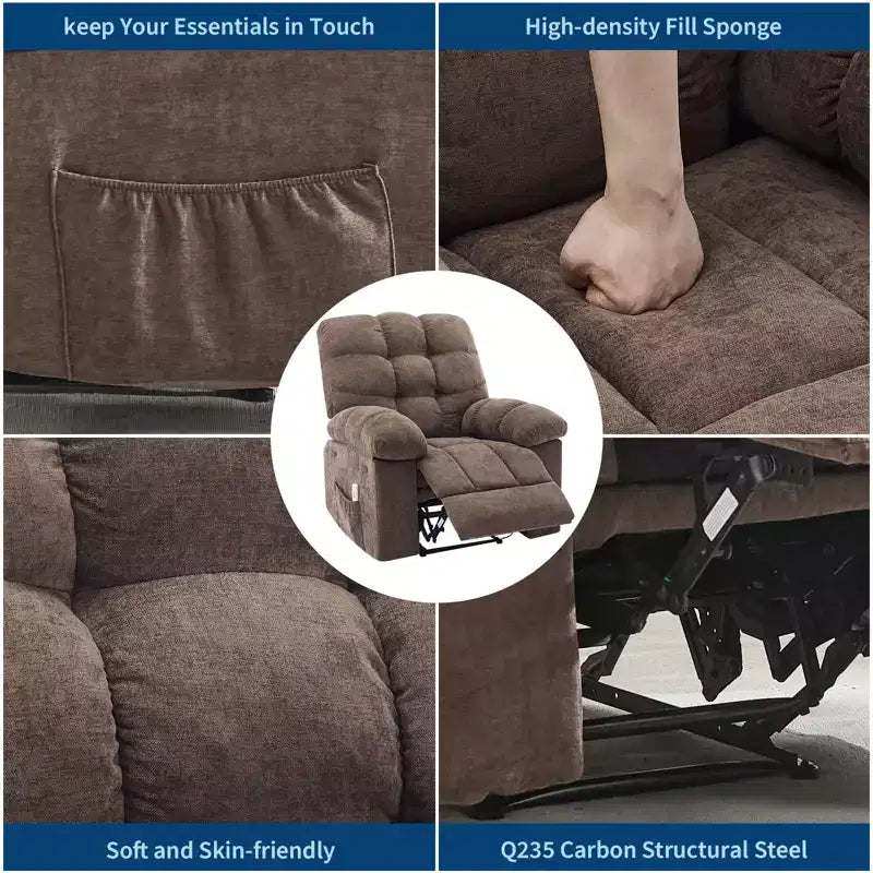 Poltrona Reclinabile a Dondolo con Funzione Massaggio e Riscaldamento, Tessuto Traspirante Ergonomico, 2 Tasche Laterali, per Soggiorno, Camera da Letto