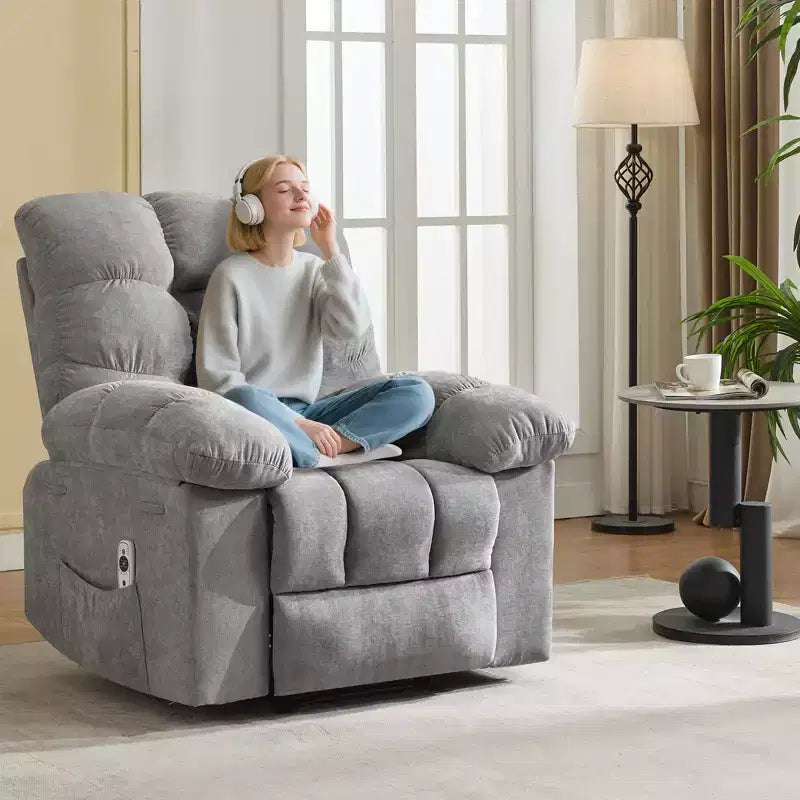 Poltrona Reclinabile a Dondolo con Funzione Massaggio e Riscaldamento, Tessuto Traspirante Ergonomico, 2 Tasche Laterali, per Soggiorno, Camera da Letto