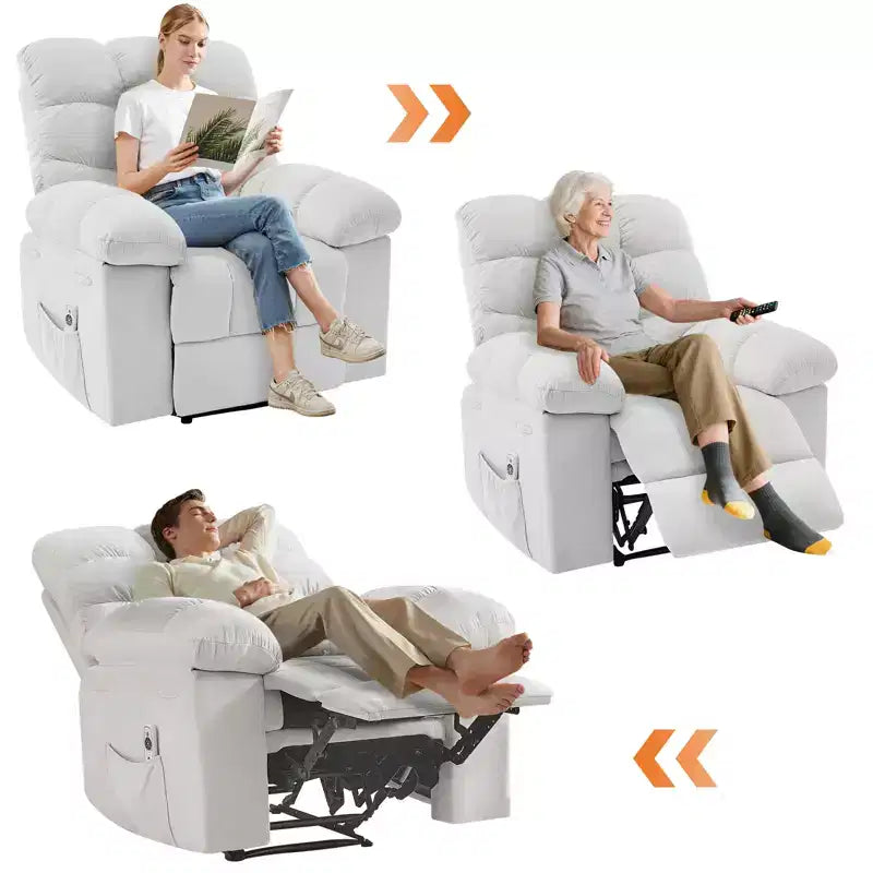 Poltrona Reclinabile a Dondolo con Funzione Massaggio e Riscaldamento, Tessuto Traspirante Ergonomico, 2 Tasche Laterali, per Soggiorno, Camera da Letto