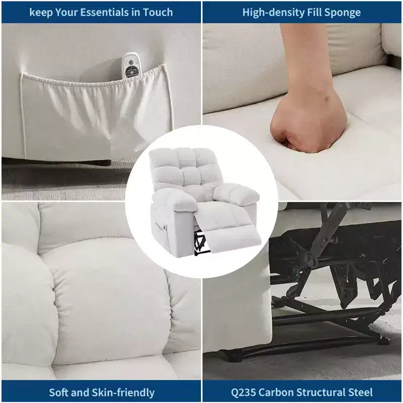 Poltrona Reclinabile a Dondolo con Funzione Massaggio e Riscaldamento, Tessuto Traspirante Ergonomico, 2 Tasche Laterali, per Soggiorno, Camera da Letto