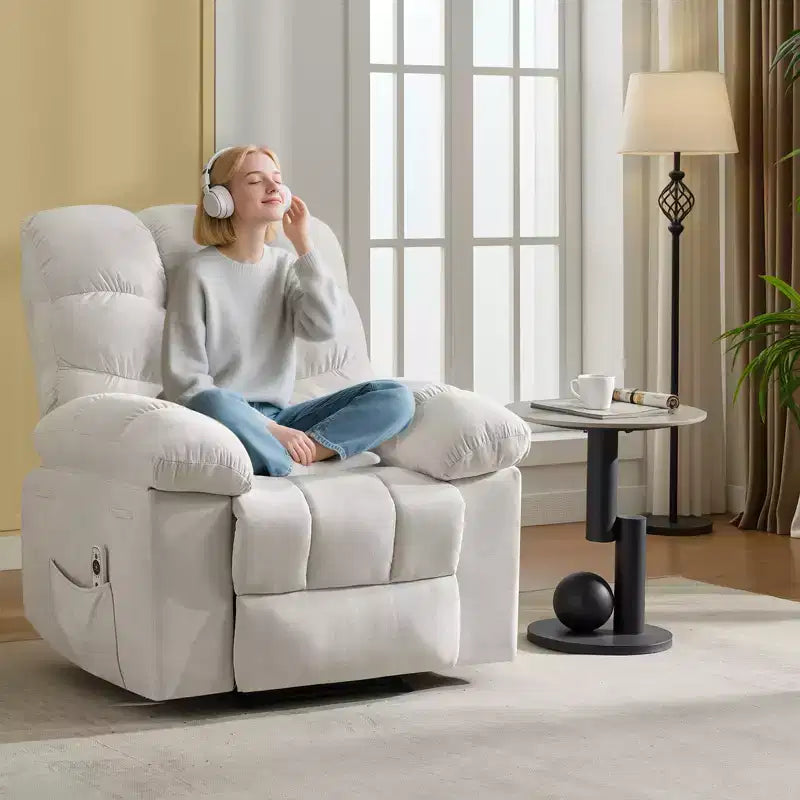 Poltrona Reclinabile a Dondolo con Funzione Massaggio e Riscaldamento, Tessuto Traspirante Ergonomico, 2 Tasche Laterali, per Soggiorno, Camera da Letto