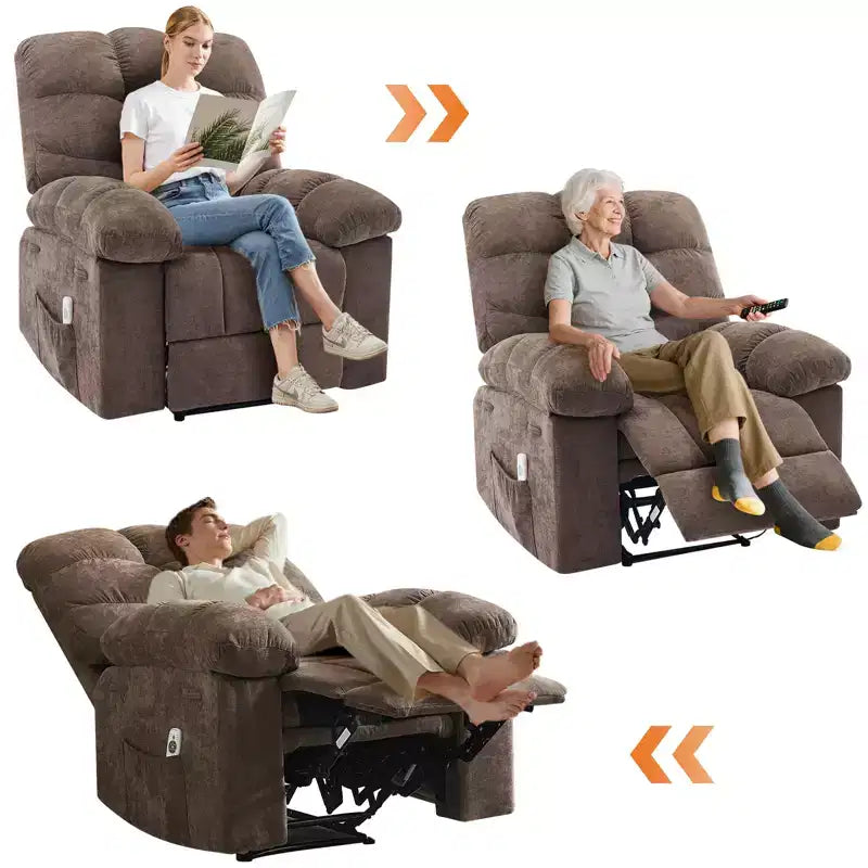 Poltrona Reclinabile a Dondolo con Funzione Massaggio e Riscaldamento, Tessuto Traspirante Ergonomico, 2 Tasche Laterali, per Soggiorno, Camera da Letto
