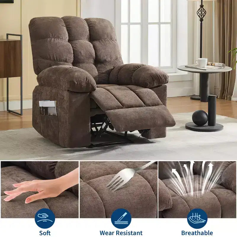 Poltrona Reclinabile a Dondolo con Funzione Massaggio e Riscaldamento, Tessuto Traspirante Ergonomico, 2 Tasche Laterali, per Soggiorno, Camera da Letto