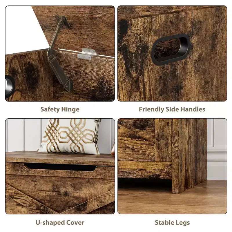 Cassapanca Contenitore da 76 cm, Contenitore con Cerniere di Sicurezza, Panca Portascarpe da Ingresso con Coperchio a Ribalta, Baule Portagiochi per Soggiorno, Camera da Letto