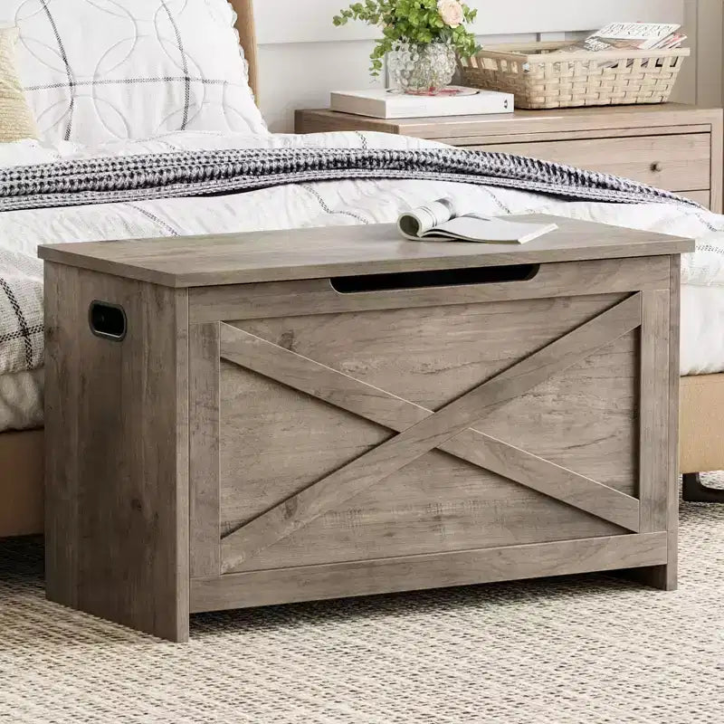 Cassapanca Contenitore da 76 cm, Contenitore con Cerniere di Sicurezza, Panca Portascarpe da Ingresso con Coperchio a Ribalta, Baule Portagiochi per Soggiorno, Camera da Letto
