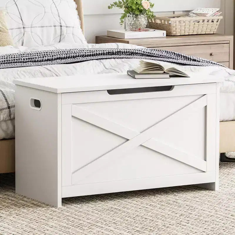 Cassapanca Contenitore da 76 cm, Contenitore con Cerniere di Sicurezza, Panca Portascarpe da Ingresso con Coperchio a Ribalta, Baule Portagiochi per Soggiorno, Camera da Letto
