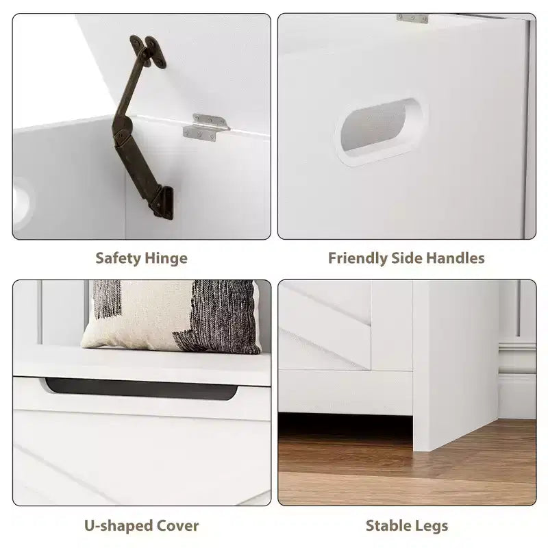 Cassapanca Contenitore da 76 cm, Contenitore con Cerniere di Sicurezza, Panca Portascarpe da Ingresso con Coperchio a Ribalta, Baule Portagiochi per Soggiorno, Camera da Letto