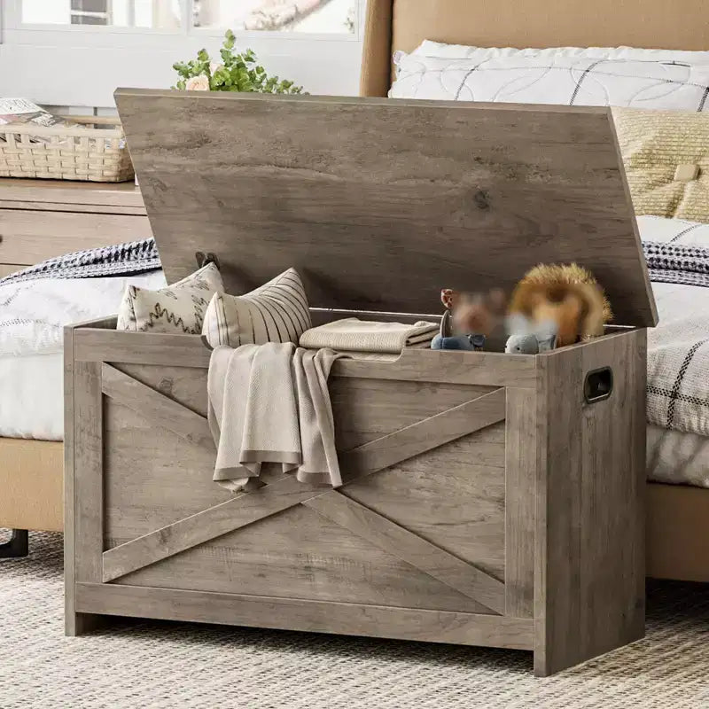 Cassapanca Contenitore da 76 cm, Contenitore con Cerniere di Sicurezza, Panca Portascarpe da Ingresso con Coperchio a Ribalta, Baule Portagiochi per Soggiorno, Camera da Letto