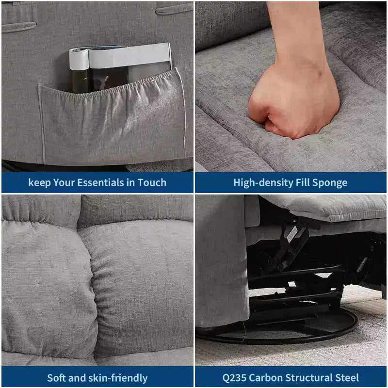 Poltrone Reclinabili a Dondolo, Poltrona Reclinabile Massaggiante, Poltrona Reclinabile a Dondolo Girevole a 360° con Tasche Laterali e Portabicchieri, per Soggiorno, Camera da Letto