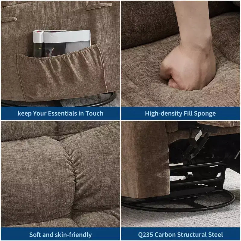 Poltrone Reclinabili a Dondolo, Poltrona Reclinabile Massaggiante, Poltrona Reclinabile a Dondolo Girevole a 360° con Tasche Laterali e Portabicchieri, per Soggiorno, Camera da Letto
