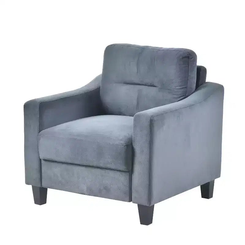 Poltrona singola imbottita in velluto Divanetti Poltrona accentata moderna con gambe in legno per soggiorno camera da letto ufficio, grigio