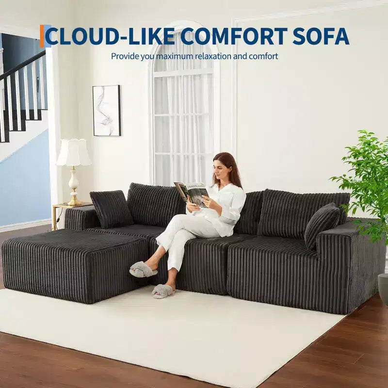 Divano a compressione in spugna di velluto a coste, divano modulare, con seduta profonda, comodo divano in memory foam per soggiorno e camera da letto