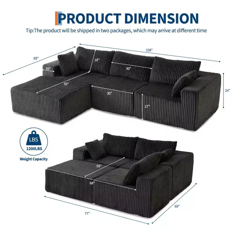 Divano a compressione in spugna di velluto a coste, divano modulare, con seduta profonda, comodo divano in memory foam per soggiorno e camera da letto