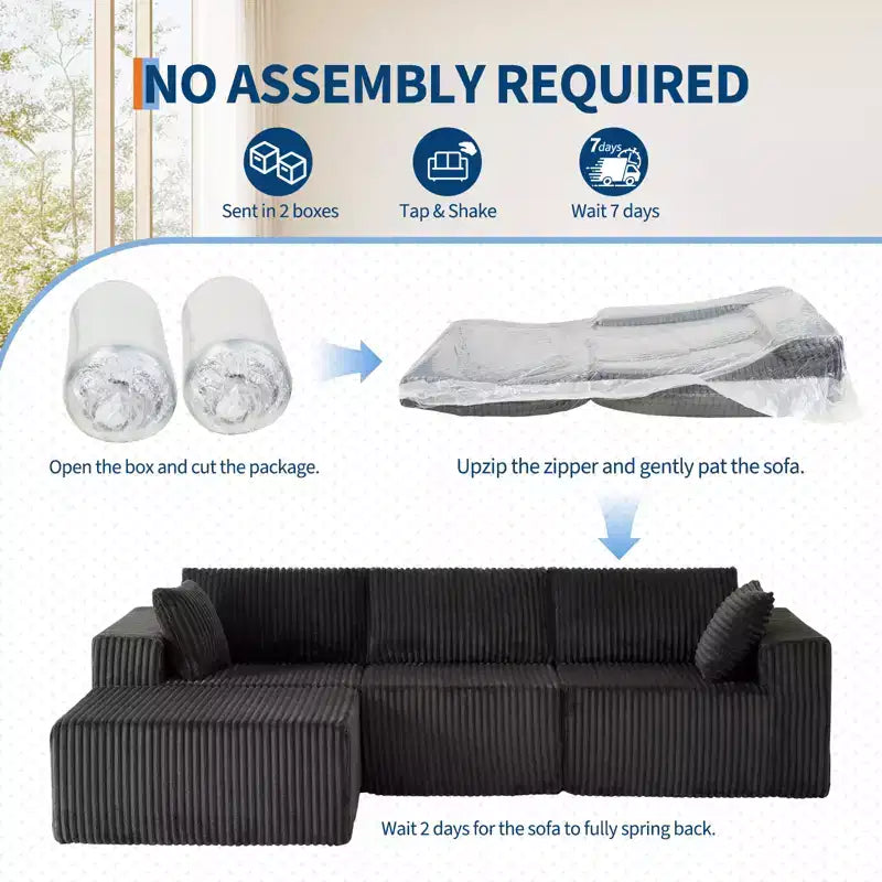 Divano a compressione in spugna di velluto a coste, divano modulare, con seduta profonda, comodo divano in memory foam per soggiorno e camera da letto