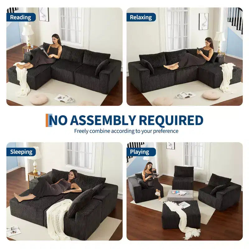 Divano a compressione in spugna di velluto a coste, divano modulare, con seduta profonda, comodo divano in memory foam per soggiorno e camera da letto