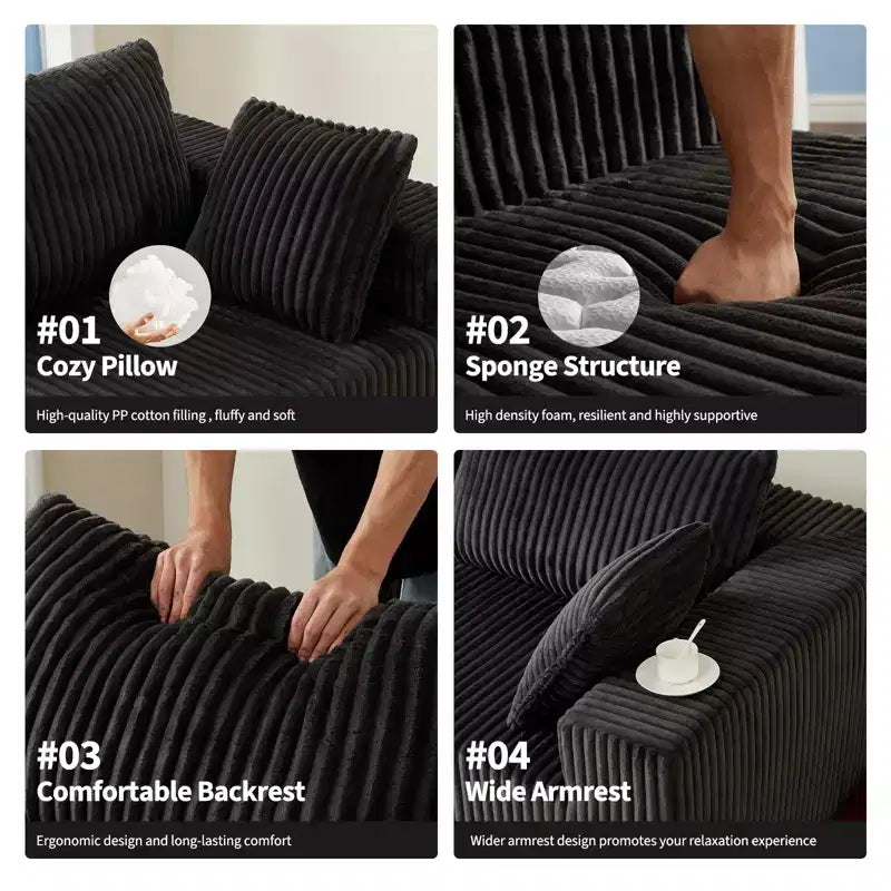 Divano a compressione in spugna di velluto a coste, divano modulare, con seduta profonda, comodo divano in memory foam per soggiorno e camera da letto