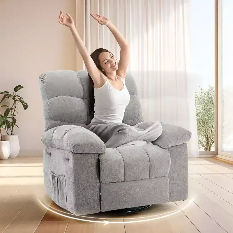 Poltrona Reclinabile Basculante, Girevole a 360°, Reclinabile Singola Lazy Boy, Recliner Manuale Extra Largo, Rivestimento in ciniglia Sovraccarico Morbido
