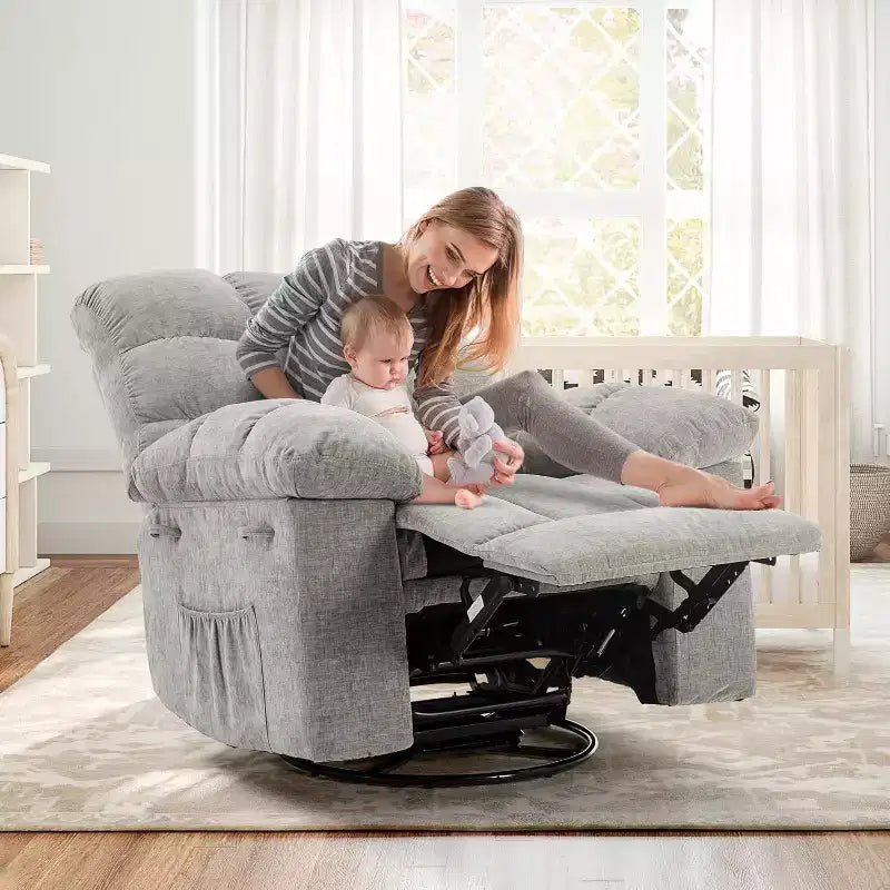 Poltrona Reclinabile Basculante, Girevole a 360°, Reclinabile Singola Lazy Boy, Recliner Manuale Extra Largo, Rivestimento in ciniglia Sovraccarico Morbido