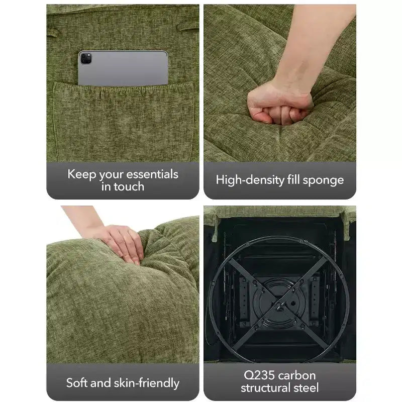 Poltrona Reclinabile Basculante, Girevole a 360°, Reclinabile Singola Lazy Boy, Recliner Manuale Extra Largo, Rivestimento in ciniglia Sovraccarico Morbido