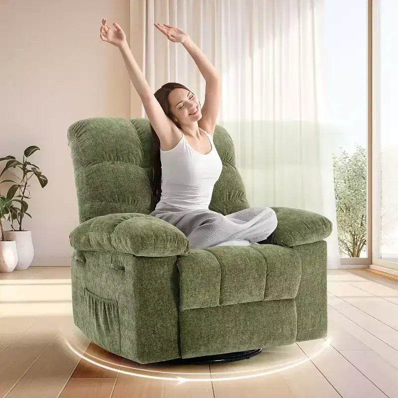 Poltrona Reclinabile Basculante, Girevole a 360°, Reclinabile Singola Lazy Boy, Recliner Manuale Extra Largo, Rivestimento in ciniglia Sovraccarico Morbido