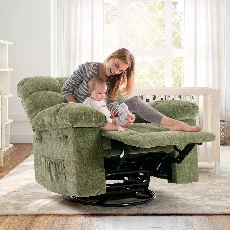 Poltrona Reclinabile Basculante, Girevole a 360°, Reclinabile Singola Lazy Boy, Recliner Manuale Extra Largo, Rivestimento in ciniglia Sovraccarico Morbido