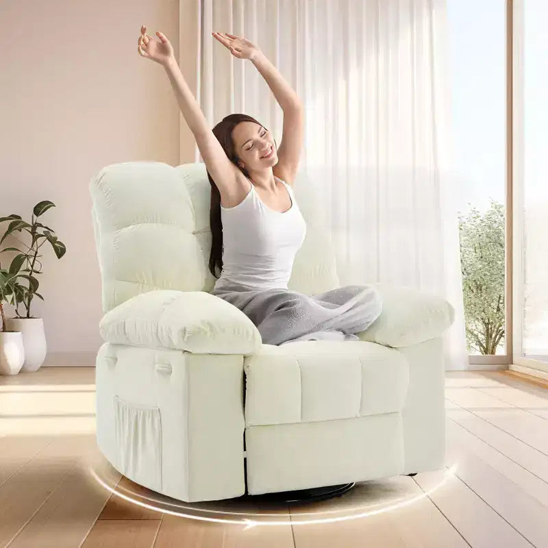 Poltrona Reclinabile Basculante, Girevole a 360°, Reclinabile Singola Lazy Boy, Recliner Manuale Extra Largo, Rivestimento in ciniglia Sovraccarico Morbido