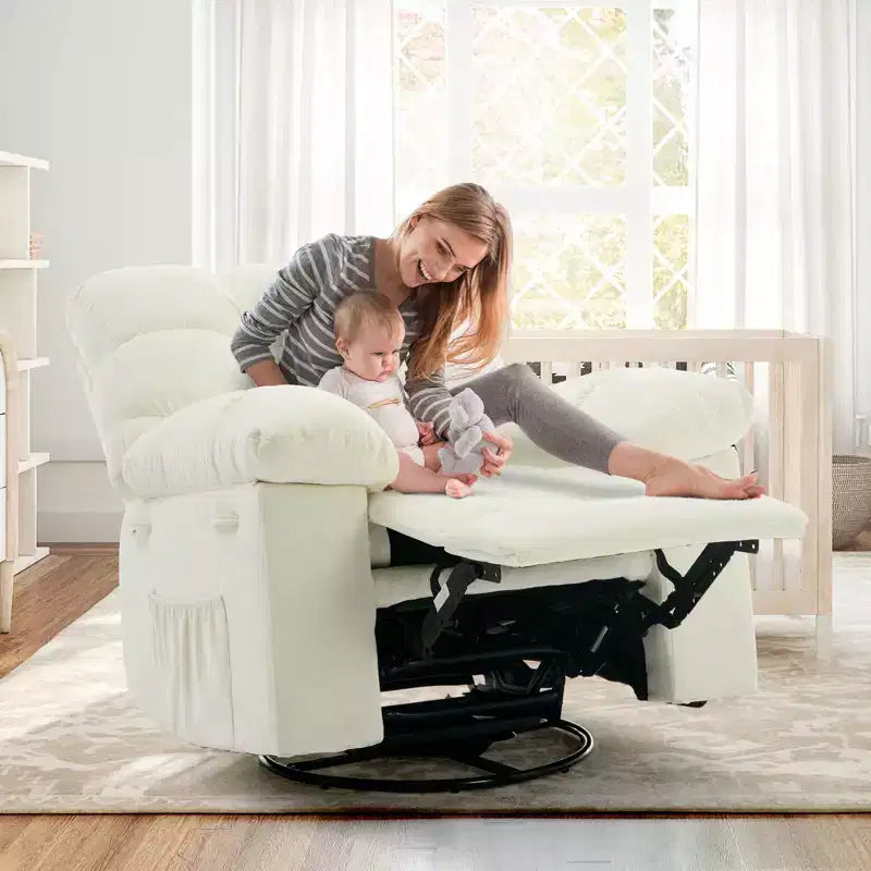 Poltrona Reclinabile Basculante, Girevole a 360°, Reclinabile Singola Lazy Boy, Recliner Manuale Extra Largo, Rivestimento in ciniglia Sovraccarico Morbido