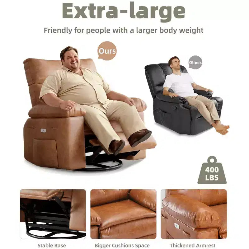 Poltrona reclinabile elettrica in similpelle PU da 37,4 pollici, reclinabile regolabile, imbottitura in spugna 1,5X, larghezza seduta, portabicchieri, divano singolo ergonomico