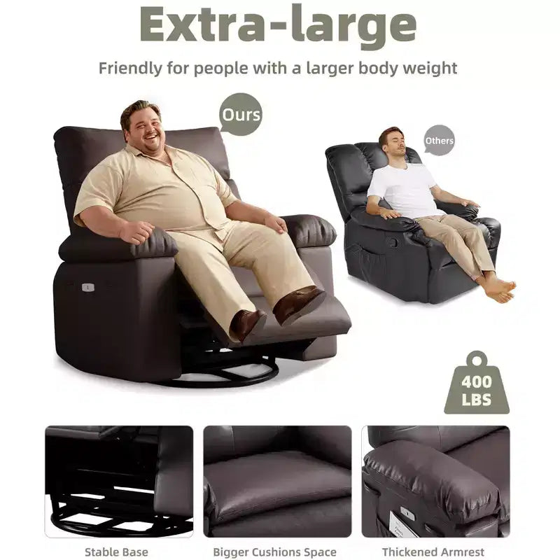 Poltrona reclinabile elettrica in similpelle PU da 37,4 pollici, reclinabile regolabile, imbottitura in spugna 1,5X, larghezza seduta, portabicchieri, divano singolo ergonomico
