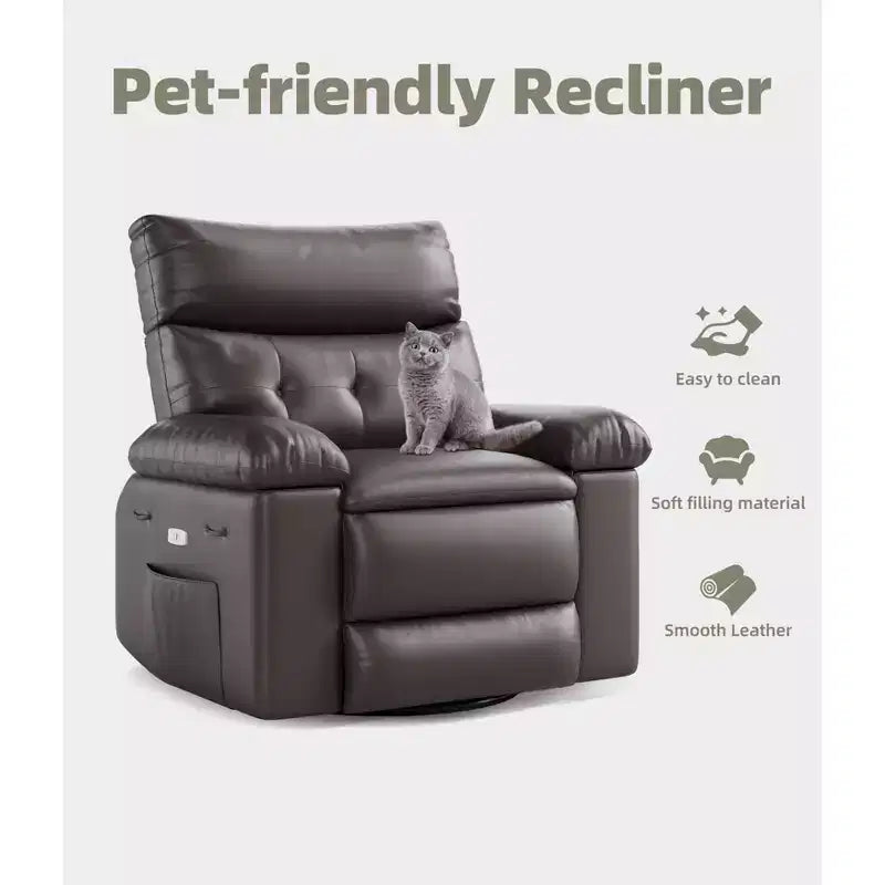 Poltrona reclinabile elettrica in similpelle PU da 37,4 pollici, reclinabile regolabile, imbottitura in spugna 1,5X, larghezza seduta, portabicchieri, divano singolo ergonomico