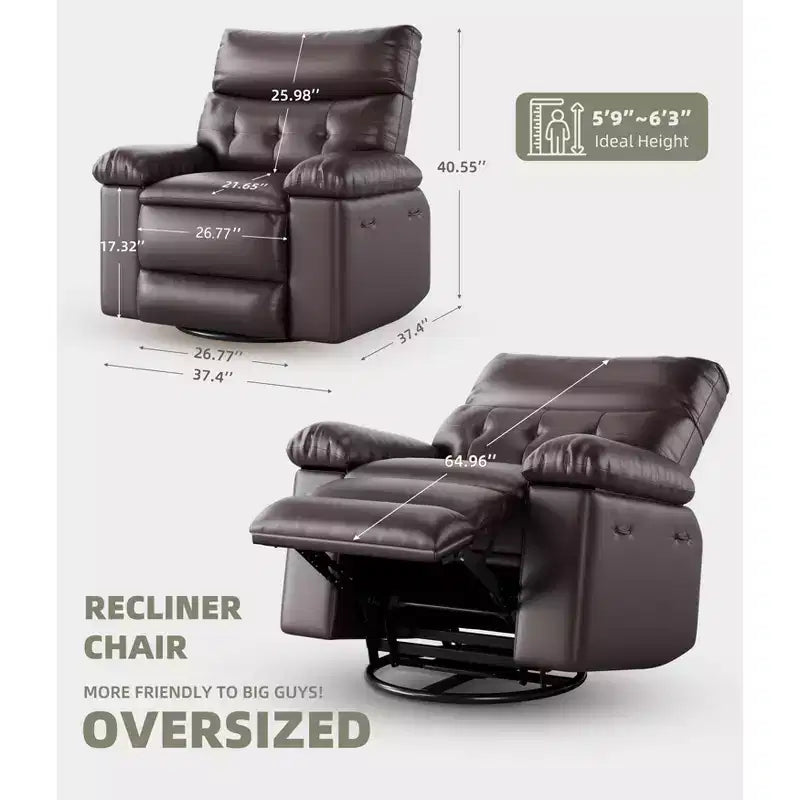 Poltrona reclinabile elettrica in similpelle PU da 37,4 pollici, reclinabile regolabile, imbottitura in spugna 1,5X, larghezza seduta, portabicchieri, divano singolo ergonomico