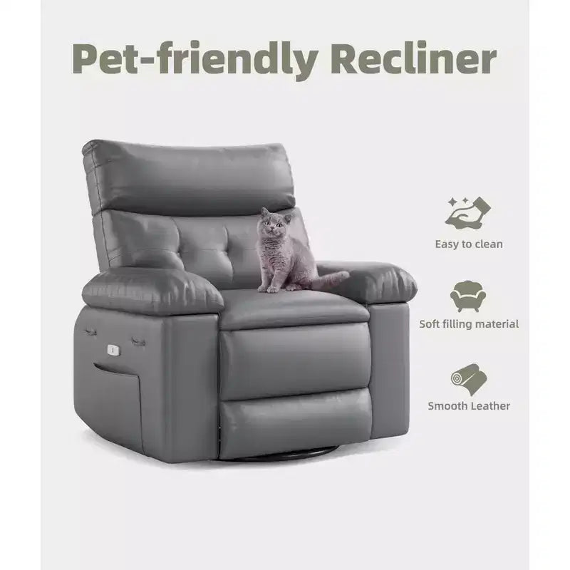 Poltrona reclinabile elettrica in similpelle PU da 37,4 pollici, reclinabile regolabile, imbottitura in spugna 1,5X, larghezza seduta, portabicchieri, divano singolo ergonomico