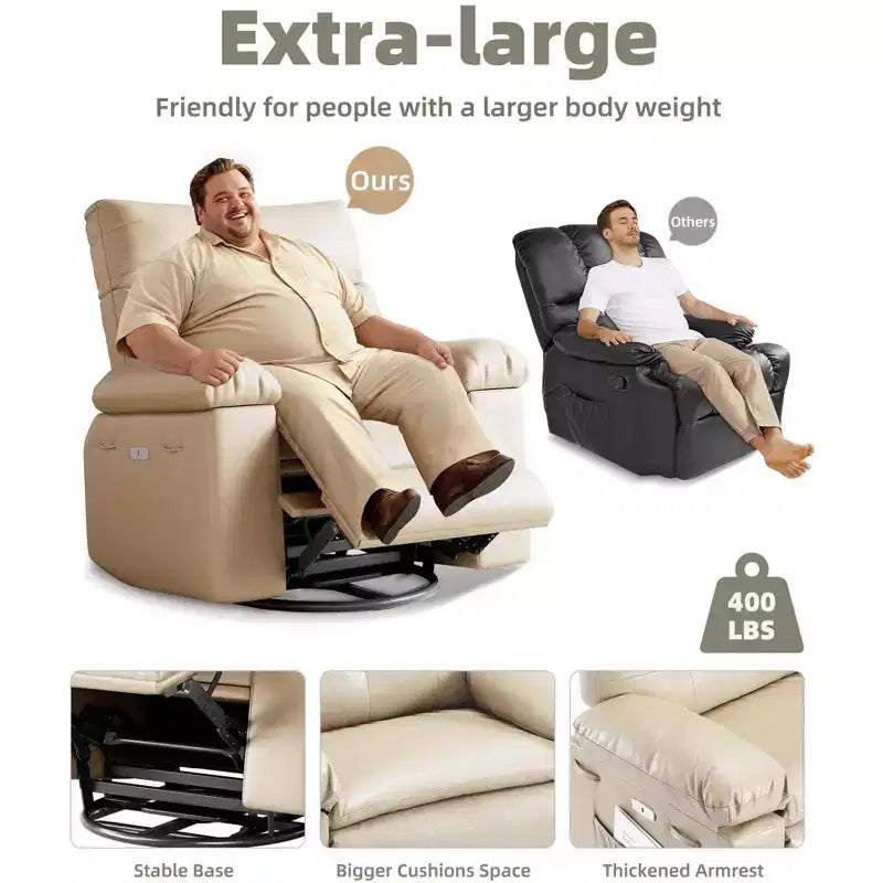Poltrona reclinabile elettrica in similpelle PU da 37,4 pollici, reclinabile regolabile, imbottitura in spugna 1,5X, larghezza seduta, portabicchieri, divano singolo ergonomico