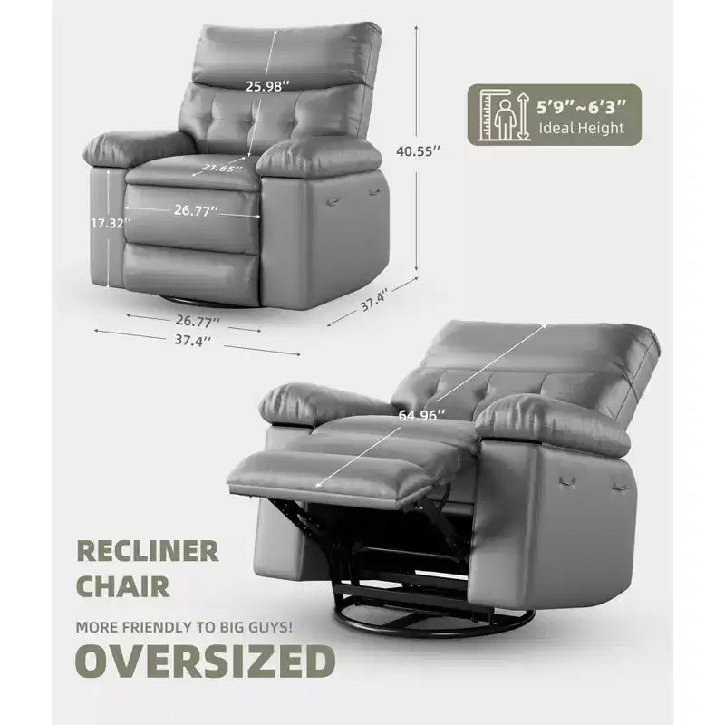 Poltrona reclinabile elettrica in similpelle PU da 37,4 pollici, reclinabile regolabile, imbottitura in spugna 1,5X, larghezza seduta, portabicchieri, divano singolo ergonomico
