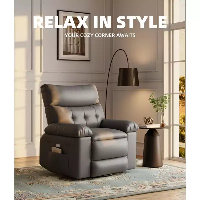 Poltrona reclinabile elettrica in similpelle PU da 37,4 pollici, reclinabile regolabile, imbottitura in spugna 1,5X, larghezza seduta, portabicchieri, divano singolo ergonomico