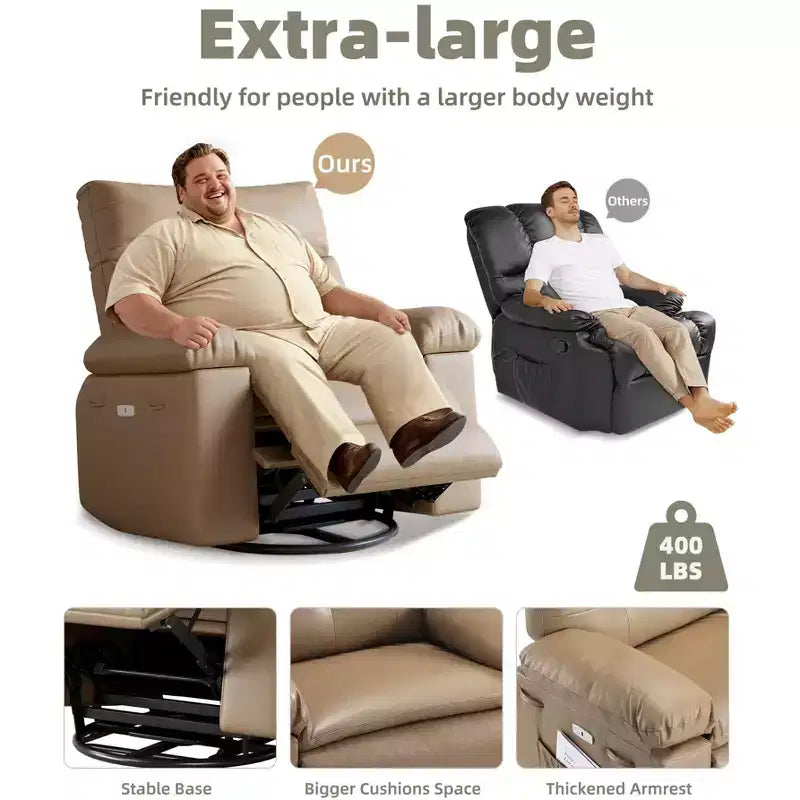 Poltrona reclinabile elettrica in similpelle PU da 37,4 pollici, reclinabile regolabile, imbottitura in spugna 1,5X, larghezza seduta, portabicchieri, divano singolo ergonomico