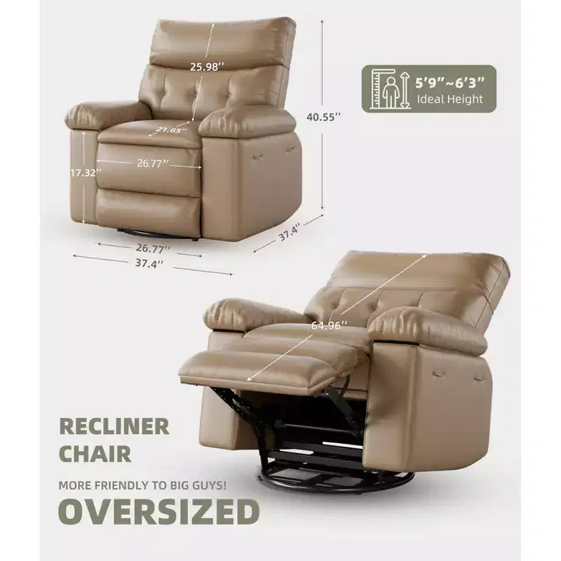Poltrona reclinabile elettrica in similpelle PU da 37,4 pollici, reclinabile regolabile, imbottitura in spugna 1,5X, larghezza seduta, portabicchieri, divano singolo ergonomico