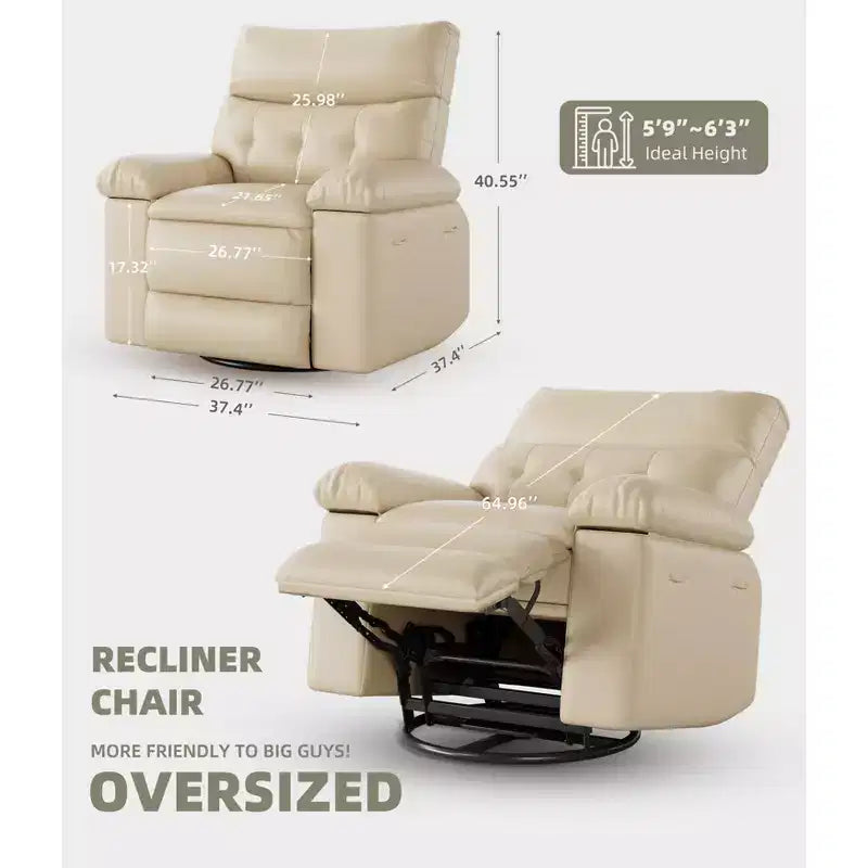 Poltrona reclinabile elettrica in similpelle PU da 37,4 pollici, reclinabile regolabile, imbottitura in spugna 1,5X, larghezza seduta, portabicchieri, divano singolo ergonomico