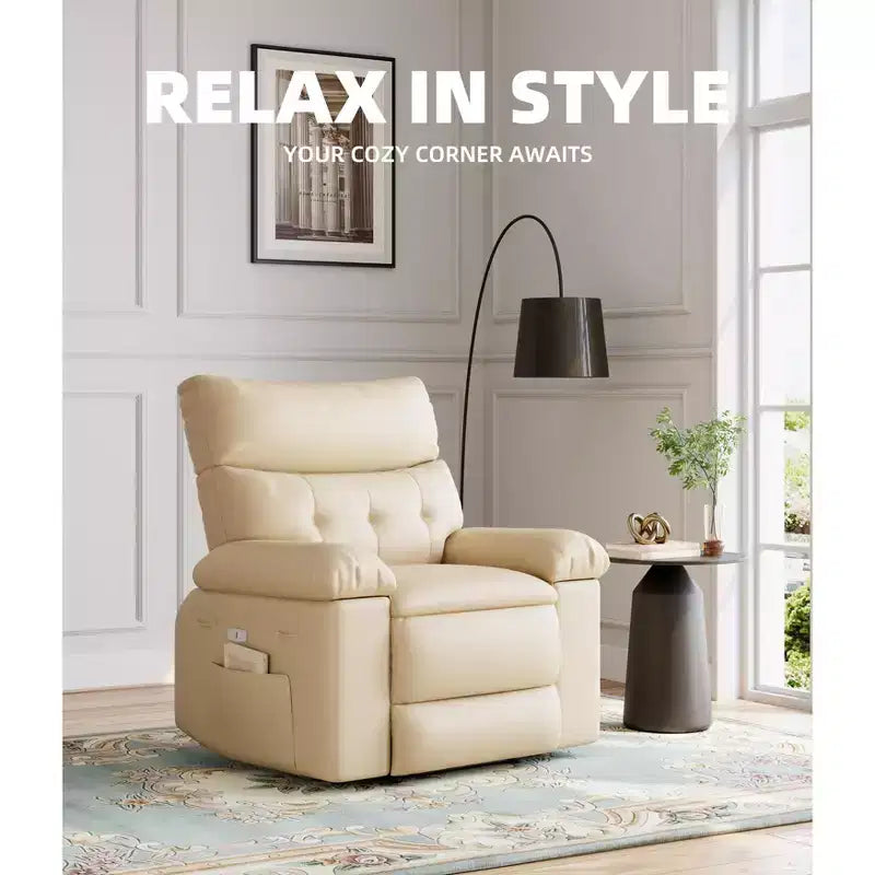 Poltrona reclinabile elettrica in similpelle PU da 37,4 pollici, reclinabile regolabile, imbottitura in spugna 1,5X, larghezza seduta, portabicchieri, divano singolo ergonomico