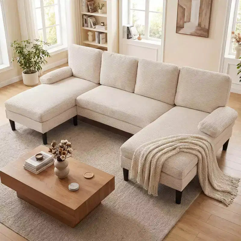 Divano Costway, divano a U con doppia chaise longue, braccioli imbottiti a cuscino per la casa beige/verde/grigio