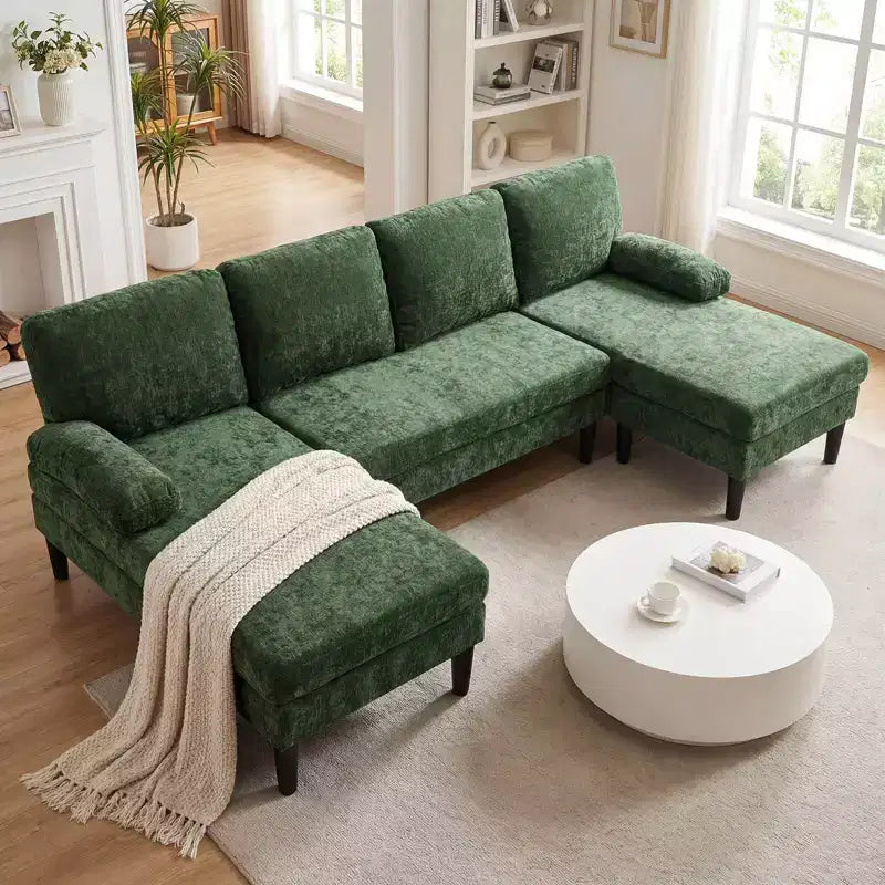 Divano Costway, divano a U con doppia chaise longue, braccioli imbottiti a cuscino per la casa beige/verde/grigio