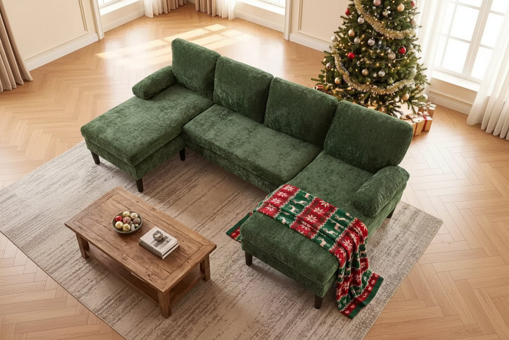 Divano Costway, divano a U con doppia chaise longue, braccioli imbottiti a cuscino per la casa beige/verde/grigio