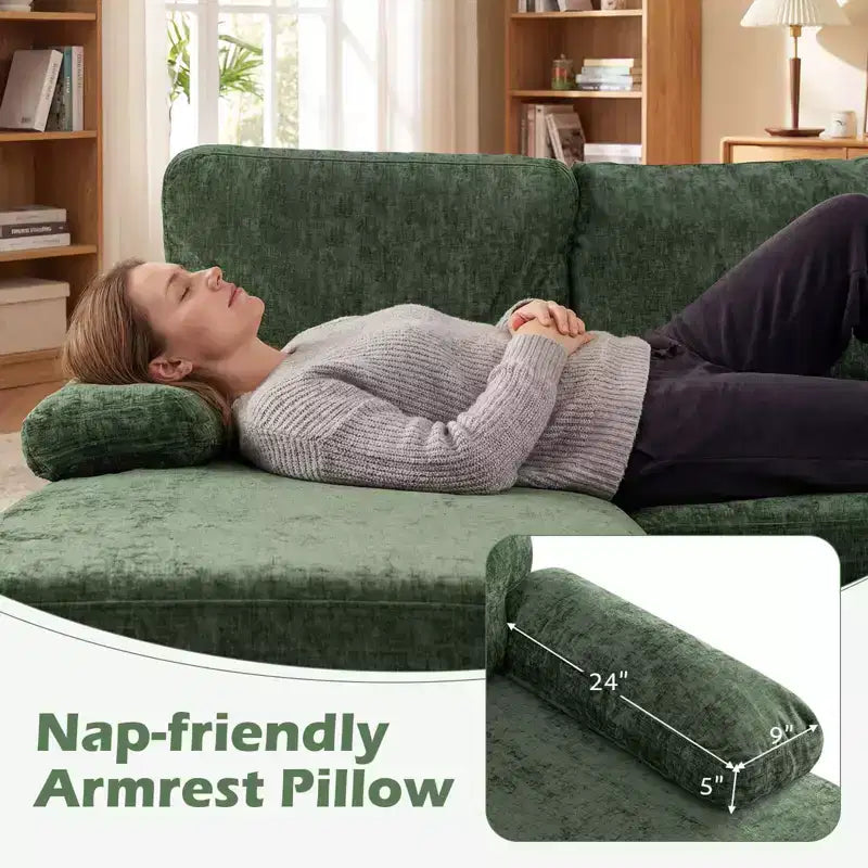 Divano Costway, divano a U con doppia chaise longue, braccioli imbottiti a cuscino per la casa beige/verde/grigio