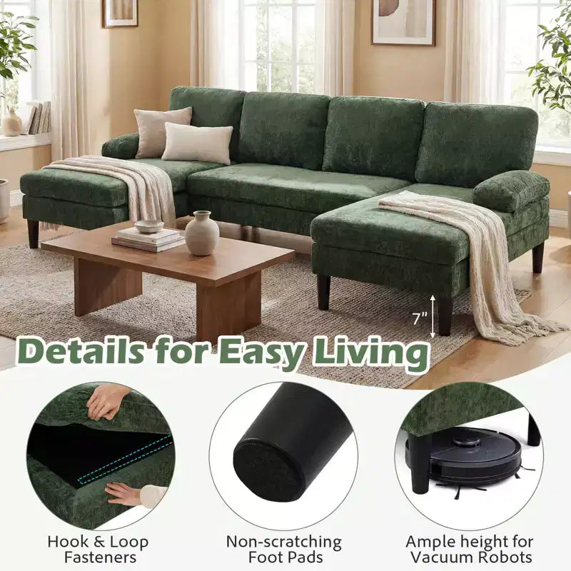 Divano Costway, divano a U con doppia chaise longue, braccioli imbottiti a cuscino per la casa beige/verde/grigio