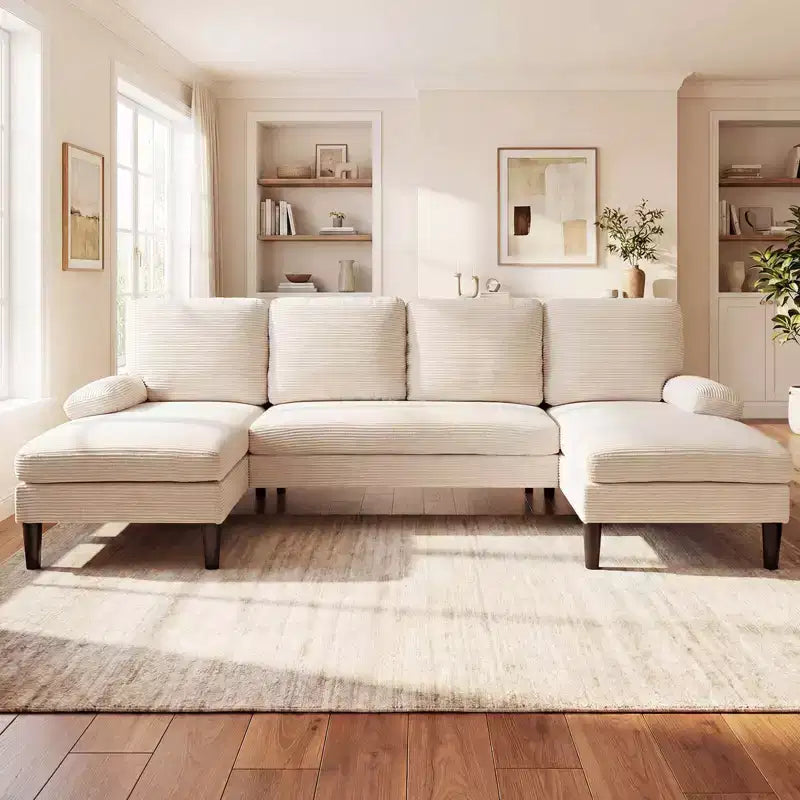 Divano Costway, divano a U con doppia chaise longue, braccioli imbottiti a cuscino per la casa beige/verde/grigio